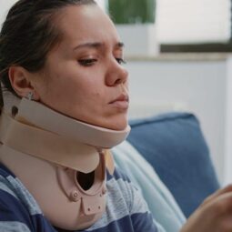 Woman with neck injury